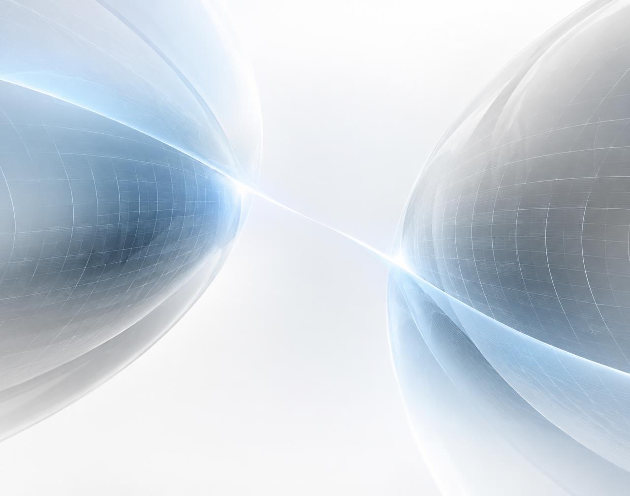 Two abstract blue-grey spheres joined by a thin glowing line