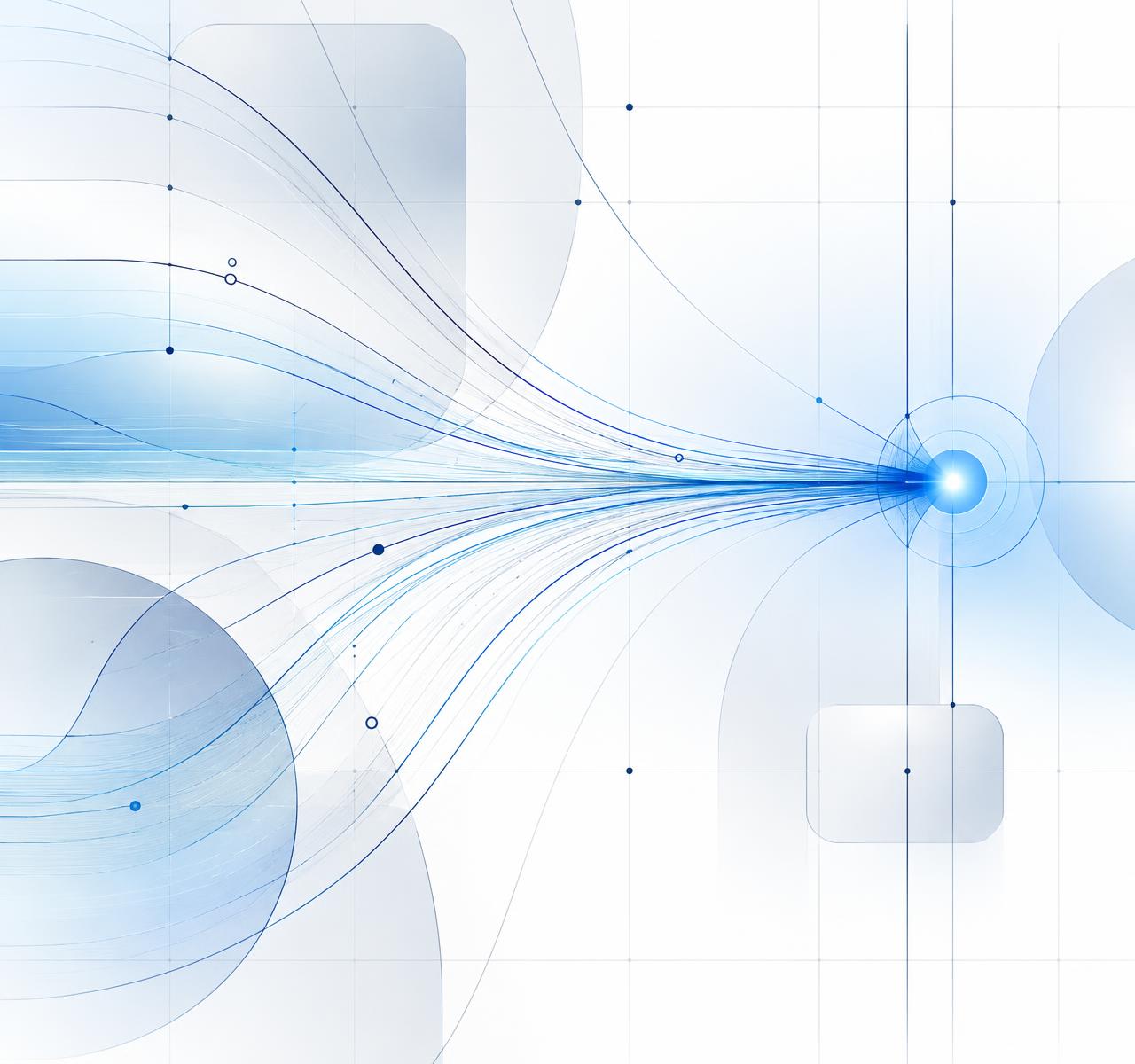Abstract blue lines converging on a single bright node
